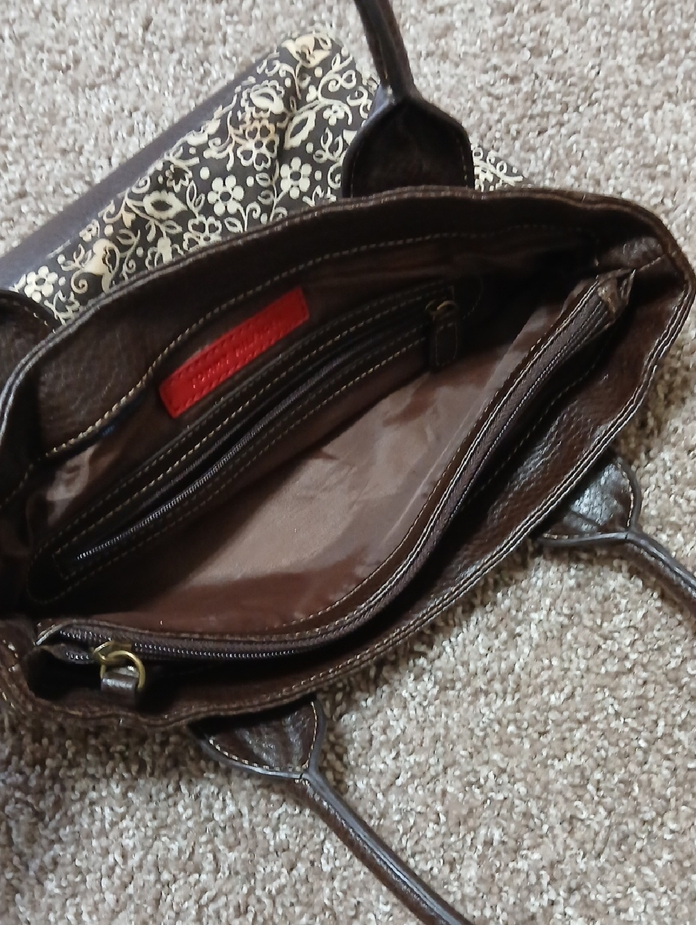 Y2K Tommy Hilfiger Brown and Cream Floral Canvas Tote - Picture 7 of 13